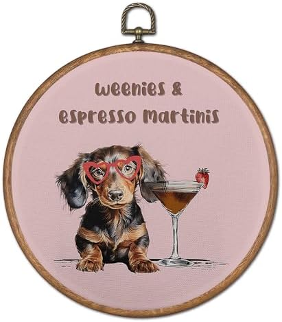 OFJE Funny Dachshund Martini Wall Art Decor, Dachshund and Martini Lovers Gifts, Trendy Pink Cocktail Weiner Dog Framed Canvas Hanging Prints for Home Bar Lounge Pub Dinning Room Decor, 10x10 Inch by Unknown
