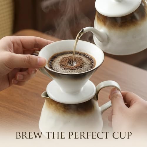 Ceramic Pour Over Coffee Maker Set 15oz/450ml Coffee Dripper with 40pcs Cone Paper Filters, Reusable Pour Over Coffee Cone for Home, Cafe, Restaurant, Camping - Image 4
