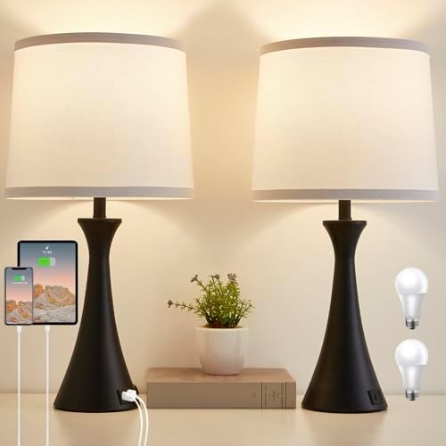 Touch Table Lamps Set of 2, 21" Bedside Lamps with USB C+A by Hikczc