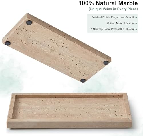 Natural Travertine Vanity Tray, Stone Organizer for Bathroom & Kitchen - Image 3