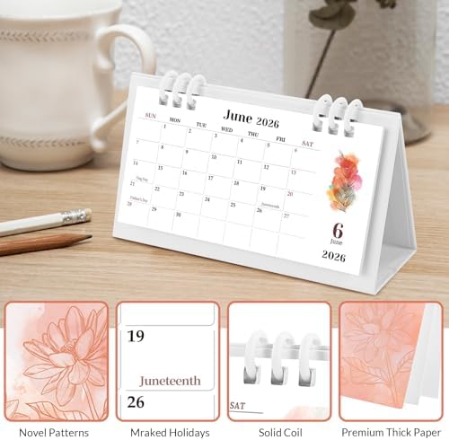 Small Desk Calendar 2026-2027, Pink Monthly Desktop Calendar - Runs From September 2026 Until December 2027, 6.3" x 3.1", Mini Standing Flip 2026 Calendar for Home, School and Office Supplies - Image 2