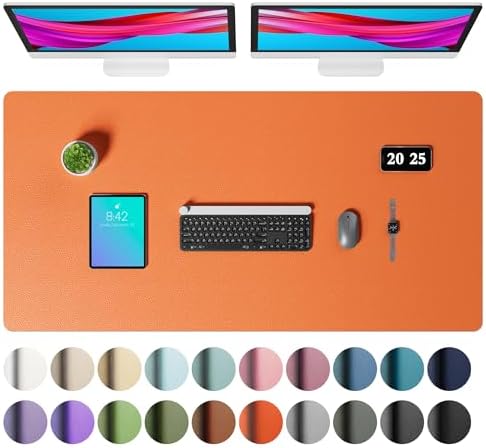Aothia Faux Leather Desk Mat – Large Mouse Pad, Non-Slip PU Leather Blotter, Waterproof Writing Surface for Office and Home (Hermes Orange, 47.2" x 23.6") by AothiaSimpleNaturalUnique