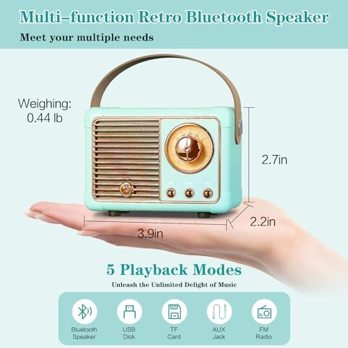 Retro Bluetooth Speaker, Vintage Decor, Wireless Portable Mini Bluetooth Speaker, Small Cute Old Fashion Style for Kitchen Desk Bedroom Home Office Party Outdoor Gift (Blue) - Image 5