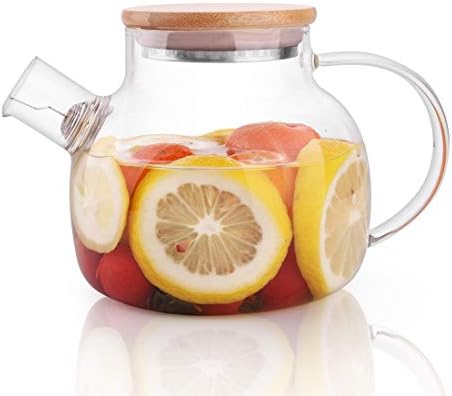 CnGlass Glass Teapot Stovetop Safe,20.3 oz Clear Tea pot with Removable Filter Spout,Loose Leaf and Blooming Tea Maker by CNGLASS