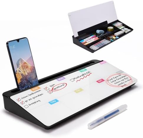 TSJ OFFICE Whiteboard Weekly Dry-Erase-Board - Desktop White Board Calendar Desk Organizers with Accessories Computer Keyboard Stand with Drawer, for Office, Home, School Supplies - Black Calendar by TSJOFFICE-WipeCleanThinkGreenWorkSmart
