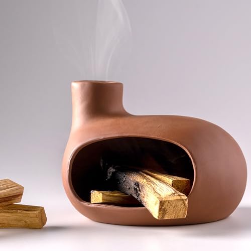Terracotta Palo Santo Holder - Modern Chiminea Incense Burner for Yoga by MOUGIGI