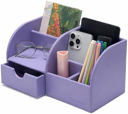 UnionBasic Desk Organizer - Multifunctional Leather Desktop Pen Holder Storage Box - Business Card/Pen/Pencil/Mobile Phone/Stationery Holder by UnionBasic