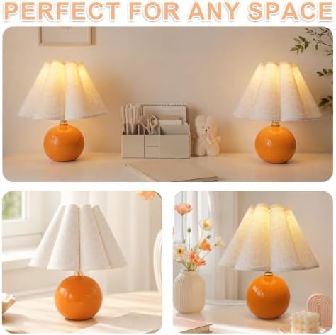 Small Ceramic Table Lamp, 11.5'' Cute Scalloped Lamp (Orange) - Image 6