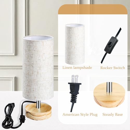 Bedside Table Lamps, Table Lamp for Bedroom, Lamps for Night Stands with Linen Lampshades, Small Table Lamp for Living Room, Office (Bulb Excluded) (Wood) - Image 3