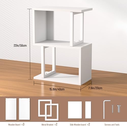 Desk Shelf Organizer, Small Desktop Bookshelf Wood, White - Image 3