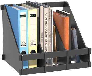 Bamboo Desk File Organizer, 3 Compartment Magazine Holder for Home Office(Black) by Unknown