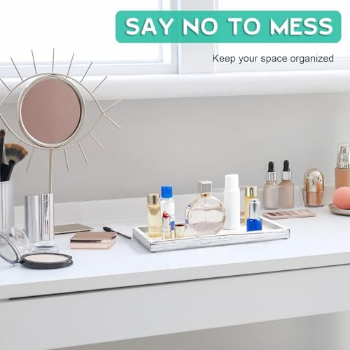ALELION 11.7" White Bathroom Vanity Tray for Counter - Decorative Tray for Toilet Tank Makeup Perfume Jewelry Catchall Coffee Table - Wooden Kitchen Countertop Organizer for Soap Dispenser - Image 3