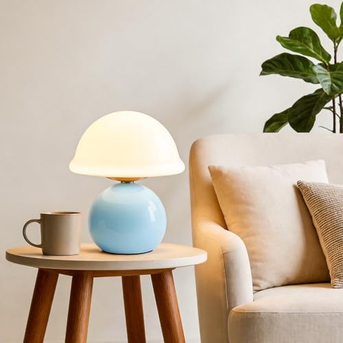 Glass Mushroom Lamp, Dimmable Bedside Table Lamp (Blue) - Image 2