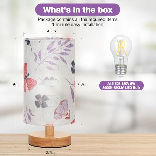 Fenmzee Small Table Lamps (Butterfly Cream Shade, 9" Inline Control) - Image 3