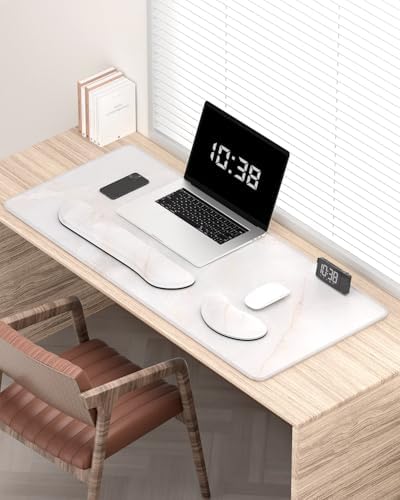 Auhoahsil Large Mouse Pad with Wrist Rests for Keyboard & Mouse, Thick Soft Ergonomic Memory Foam Wrist Supports, Big & Long Desk Mat 35.5 x 15.7 in, for Office Gaming Computer, White Marble - Image 2