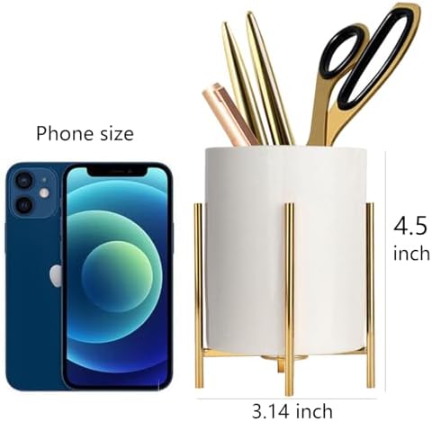 Gold pencil cup Sturdy metal frame with white ceramic pen holder For desks and kitchen appliance holders - Image 6
