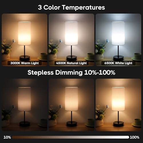 Unicozin 17Inch Table Lamp, 3 CCT 3000K/4500K/6500K & RGB Color Changing, Stepless Dimmable Bedside Lamp for Reading, Ambience Nightstand Light for Home Decor Party, White Shade - Image 4