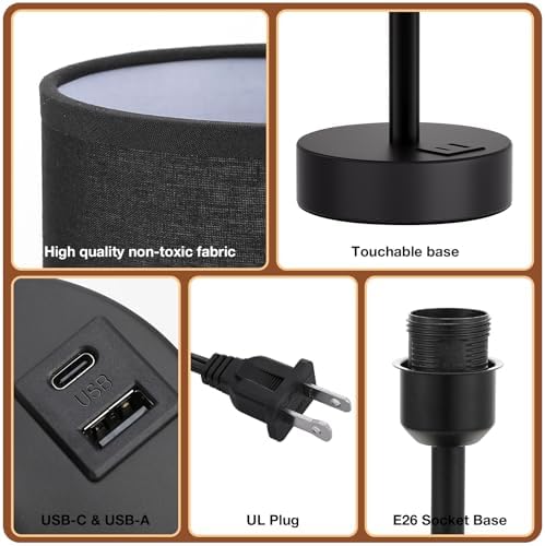 Dicoool Bedside Table Lamp for Bedroom - 3-Way Dimmable Touch Lamp, USB A+C - Image 6
