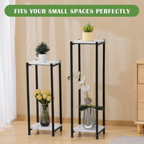 Dipion 40 Inch Tall Plant Stand Indoor,2 Tier Pedestal Stand,Marble White - Image 6