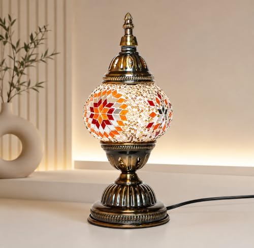 KRAFTSTORIES Turkish Mosaic Lamp Kit DIY Glass Decorative Table Bedside Night Light Tabletop for Living Room Bedroom | Make Your Own Lamp | Antique Bronze Base (Sunset) - Image 4