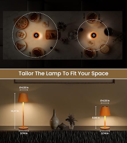 3 Pack Cordless Table Lamp, Portable Battery Operated Lamp with 3 Color Temps and Stepless Dimming, Rechargeable Table Lamp for Dinner, Desk, Cafe, Outdoor (Orange) - Image 6