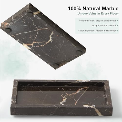 Natural Small Marble Vanity Tray, Stone Organizer for Bathroom & Kitchen - Image 3