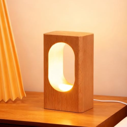 YIEONSHION LED Wood Desk Lamp, Dimmable Bedside Night Light for Bedroom, Creative Wooden Table Lamp, Warm Ambient Lighting, Unique Home Decor & Housewarming Gift by YIEONSHION