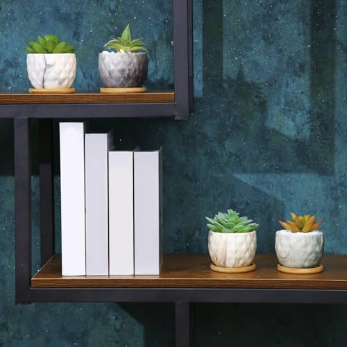 Ziliny Marbling Ceramic Flower Pot 3.35 Inch Succulent Small Plant Cactus Herbs Planter Ceramic Pot with Drainage Hole Matte Round Container(4 Pcs,Modern Style) - Image 4