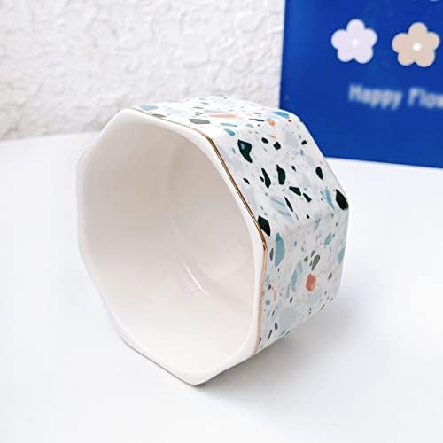 Ceramic Paper Clip Holder Gold Line Paper Clip Dispenser Organizer for Desk Cute Terrazzo Marble Pattern Office Binder Clip Holder Bobby Pin and Hair Clip Holder Gift for Office Blue - Image 6