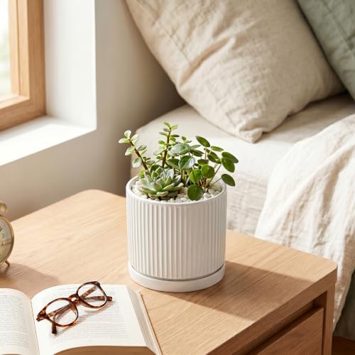 Ceramic Pots for Plants, 4 Inch Plant Pots with Saucer, White - Image 6