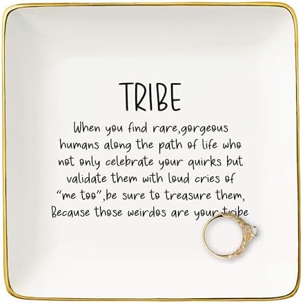 NZY Unique Bridesmaids Gift-Funny Friendship Present-Wedding Graduation Birthday Chirstmas Gifts,Group Friend Keepsake Present-Love My Tribe,Ceramic Jewelry Tray Trinket Holder Ring Dish-Tribe Theme by NZY