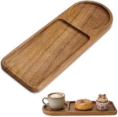Small Wooden Tray | Acacia Wood Tray for Vanity, Bathroom Counter, Coffee Table & Toilet | Perfect for Jewelry, Remote, Snack| Mini Charcuterie Board Serving Platter (Rounded Rectangle 2-Compartment) by Unknown