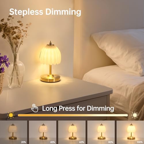 Shenmoyl Set of 2 Tulip Table Lamp with 5200mAh Battery & Touch Control, Cordless Small Table Lamp with 3 Colors, Rechargeable Battery Operated Table Lamps for Nightstand, Bedroom (White Tulip) - Image 3