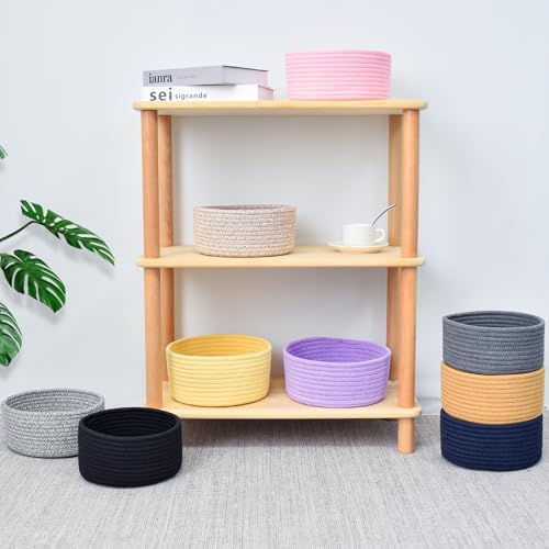 ABenkle Small Woven Basket, Empty Tiny Shallow Storage Basket, Mini Cotton Rope Baskets, Round Decorative Hamper, Basket Storage Bins for Toys, Spa, Socks, Nursery, Living Room - Image 5