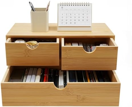 Desk Organizer with Drawers,Bamboo Desktop Organizer Storage by RENFANSHOP