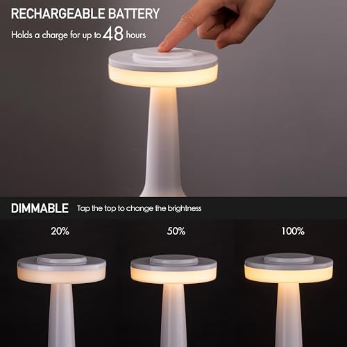 O'Bright Dome Cordless Rechargeable LED Mushroom Table Lamp, Piano White - Image 2