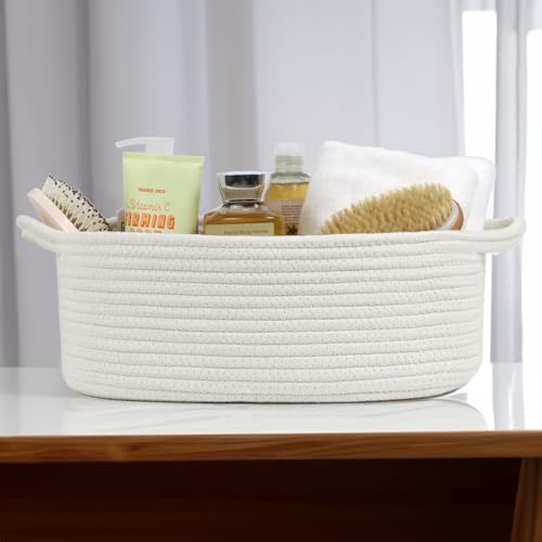 Woven Cotton Rope Storage Basket with Handles, White, 13.5 Inch - Image 6