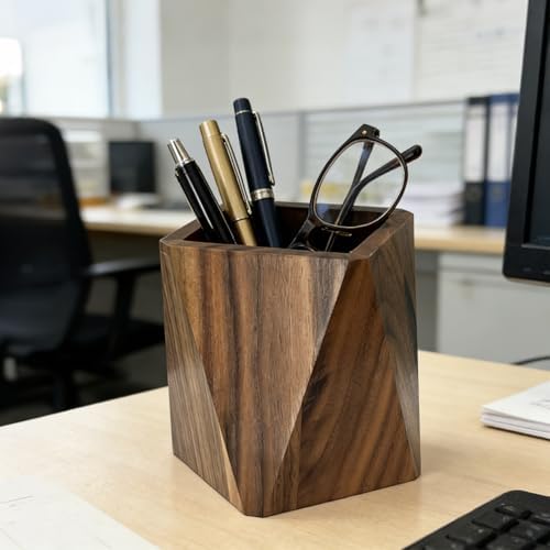 Black Walnut Pen Holder for Desk - Prismatic Shape, Multi-Use Office - Image 5