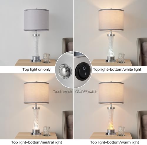 3-Way Dimmable Table Lamp Set of 2,Touch Control Lamp with Night Light,Modern Crystal Table Lamps for Bedroom,Living Room，Bedside Lamps with USB A+C Ports，Fabric Lampshade(Blubs Included) - Image 3