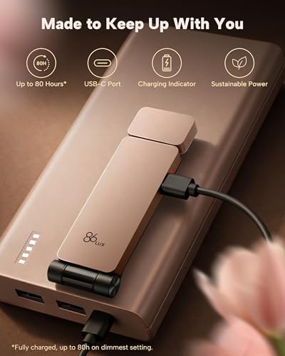 86lux Book Light, Rechargeable Clip-On LED Reading Light for Bed & Night Use - 3 Color Temperatures with Stepless Dimming, Ultralight Bookmark Design for Kids, Book Lovers, Pink Brown - Image 5