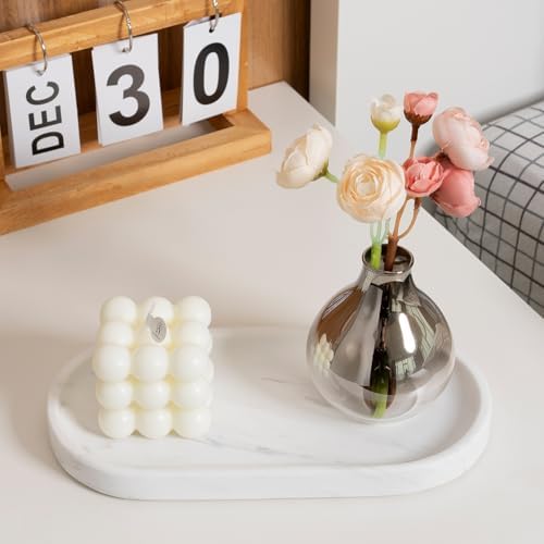 Koville White Marble Oval Tray for Bathroom Countertop, 10" x 5" Natural Marble Vanity Trays, Stone Perfume Organizer Tray for Decor, Jewelry Dish Perfume Trays for Dresser - Image 4