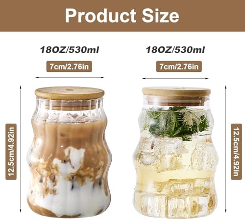4 Pcs Ribbed Iced Coffee Glasses Cups with Straws 18 Oz - Image 3