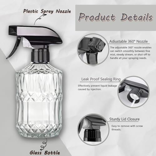 Glass Mister Spray Bottle, 15oz, Clear, Adjustable Nozzle, 2PCS - Image 2
