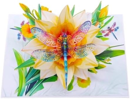 3D Pop-Up Daffodil & Dragonfly Greeting Card – Handmade Spring Flower Card for Birthday, Mother’s Day, Easter & Special Occasions F51