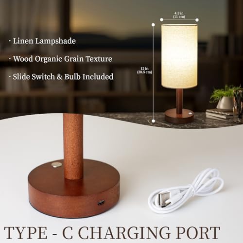 LALISU Cordless Table Lamp, 3 Color Portable Battery Lamp Wood Base 2Pcs - Image 5