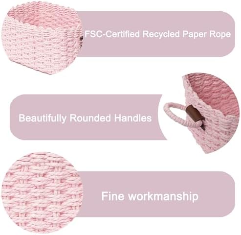 Woven Paper Rope Wicker Basket for Organizing(Set of 3,Pink) - Image 5