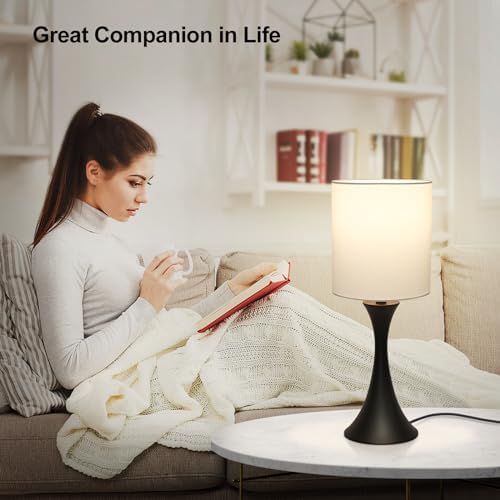 Seaside village 3 Way Touch Control Table Lamp, Modern Bedside Lamp for Bedroom, Dimmable Black Nightstand Lamp White Shade Desk Reading Light for Living Room Office Dorm, 3000K LED Bulb Included - Image 5