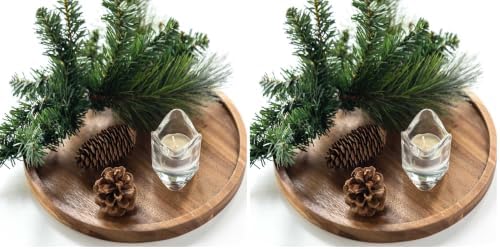 11.5 Inches Candle Holder Tray Home Decor, Round Wood Tray for Coffee Table, Small Wooden Serving Decorative Trays for Home (Pack of 2) by GENRICE
