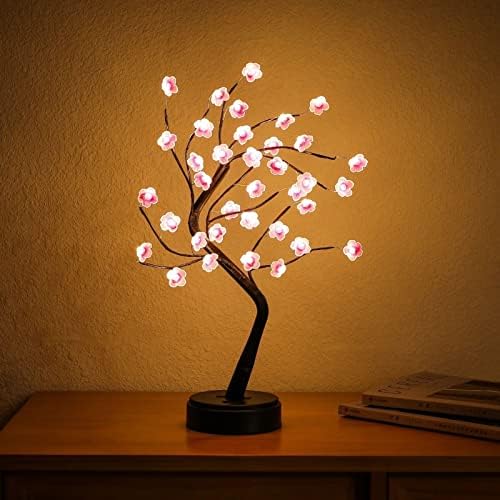 Cherry Blossom Tree Lamp, 18inch 36 Led Bonsai Tree Lights, Battery/USB Operated Japanese Decor Night Lights for Teacher Appreciation Graduation Back to School Bedroom Home Gift Idea,Warm White - Image 2