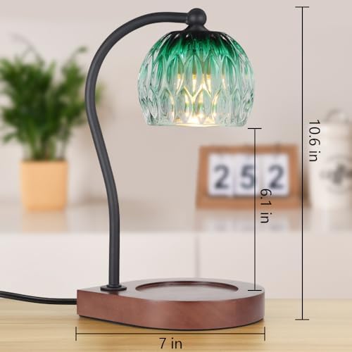 Electric Candle Warmer Lamp with Timer＆Dimmable for Jar Scented Candles, Wax Melting Tabletop Light Suitable as a Home Decor Thanksgiving Christmas Day Gift for Women Mom, with 2 Bulbs(Glass Green) - Image 3